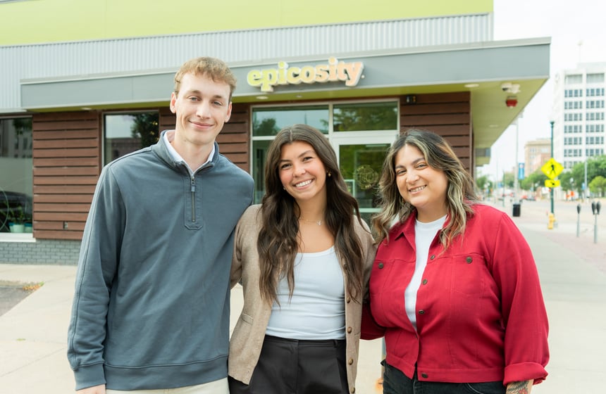 Epicosity 2026 internship team similar together in front of the digital agency office.